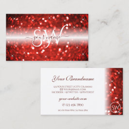 Stijlvol wit rood glitter monogram modern visitekaartje
