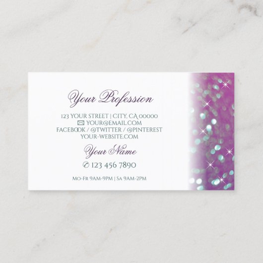 Stijlvol wit roze Blauwgroen mousserend glitter mo Visitekaartje (Achterkant)