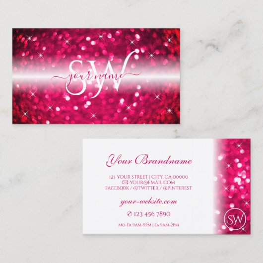 Stijlvol wit roze mousserend glitter monogram afbe visitekaartje (Voorkant / Achterkant)