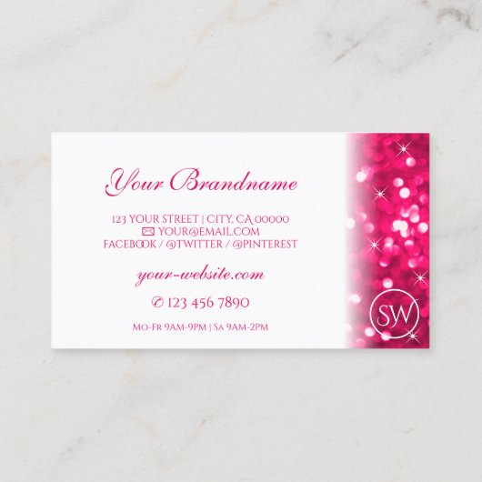 Stijlvol wit roze mousserend glitter monogram afbe visitekaartje (Achterkant)