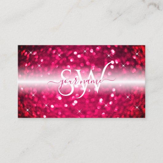 Stijlvol wit roze mousserend glitter monogram afbe visitekaartje (Voorkant)