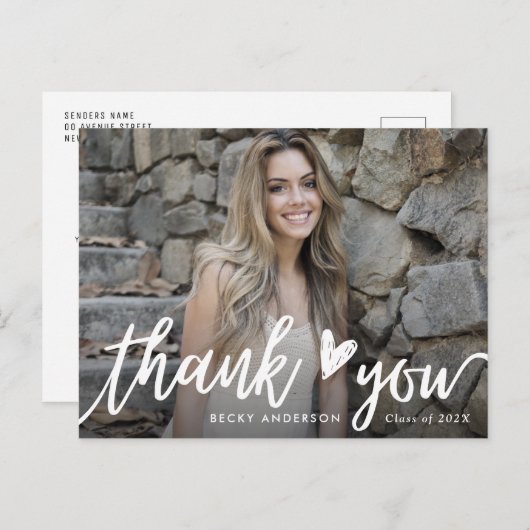 Stijlvol wit script dank u afstuderen briefkaart (Voorkant / Achterkant)