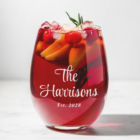 Stijlvol wit script familie monogram wijnglas zonder voet