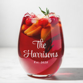 Stijlvol wit script familie monogram wijnglas zonder voet