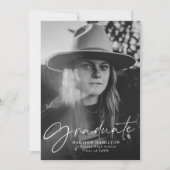 Stijlvol wit script foto Afstuderen Aankondiging (Voorkant)