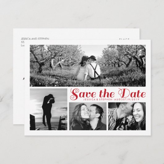 Stijlvol Wit sparen de Datum Briefkaart Rood van h (Voorkant / Achterkant)