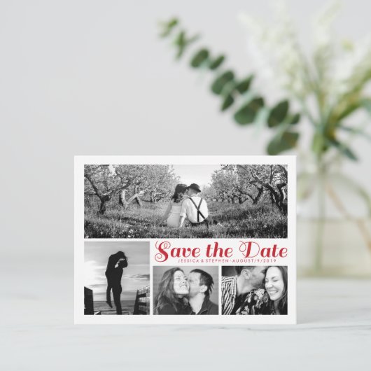 Stijlvol Wit sparen de Datum Briefkaart Rood van h (Staand voorkant)