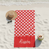 Stijlvol wit stippenpatroon op maat gemaakte rode strandlaken