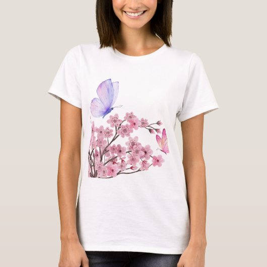 Stijlvol wit T-shirt met Cherry Blossom en Butt (Voorkant)