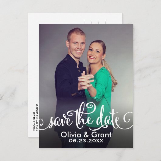 Stijlvol witboek bruiloft Foto Opslaan Datum Aankondigingskaart (Voorkant / Achterkant)