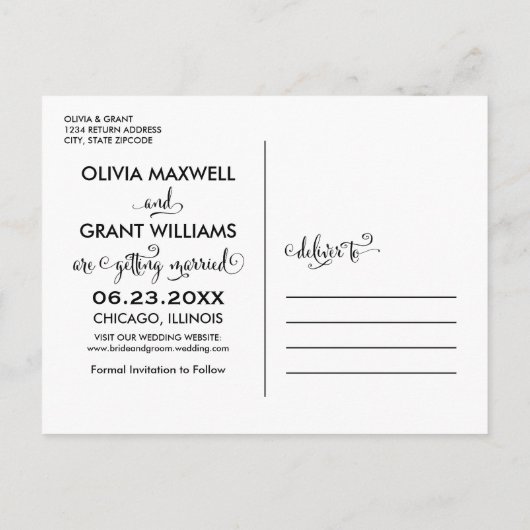 Stijlvol witboek bruiloft Foto Opslaan Datum Aankondigingskaart (Achterkant)