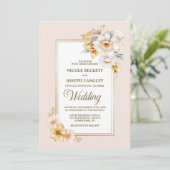 Stijlvol witgouden bruidsboeket met bloemen kaart (Staand voorkant)