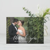 Stijlvol witscript bruiloft Foto bedankt (Staand voorkant)