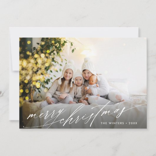 Stijlvol witscript Merry-kerstfoto Feestdagenkaart (Voorkant)