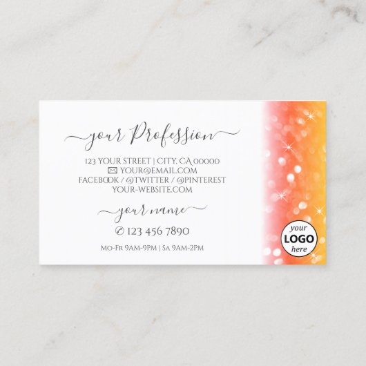 Stijlvol, witte, kleurrijke mousserende glitter me visitekaartje (Achterkant)