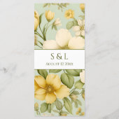 Stijlvol zacht groen en beige bloemen bruiloft men menu (Achterkant)