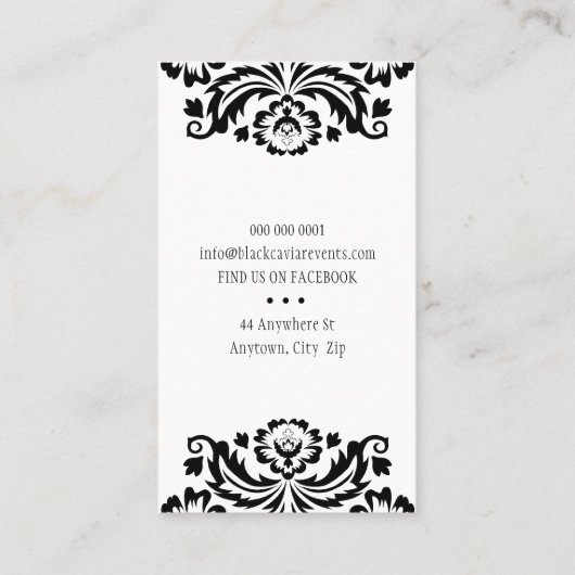 STIJLVOL ZAKELIJK elegant  damast zwart wit Visitekaartje (Achterkant)