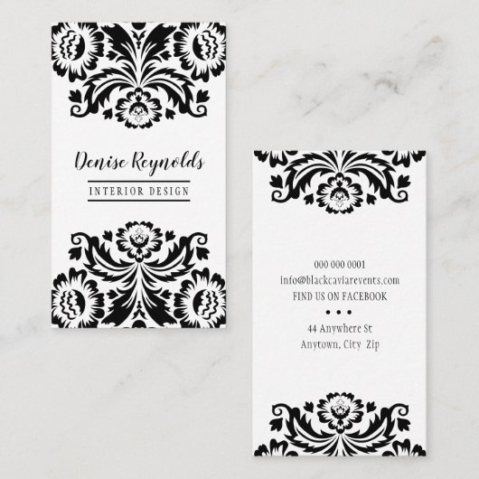 STIJLVOL ZAKELIJK elegant  damast zwart wit Visitekaartje (Voorkant / Achterkant)