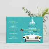 Stijlvol Zebra Decor Bachelorette Invite (aqua) Kaart (Staand voorkant)