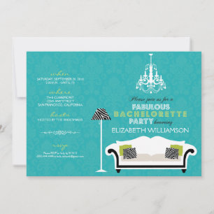 Stijlvol Zebra Decor Bachelorette Invite (aqua) Kaart