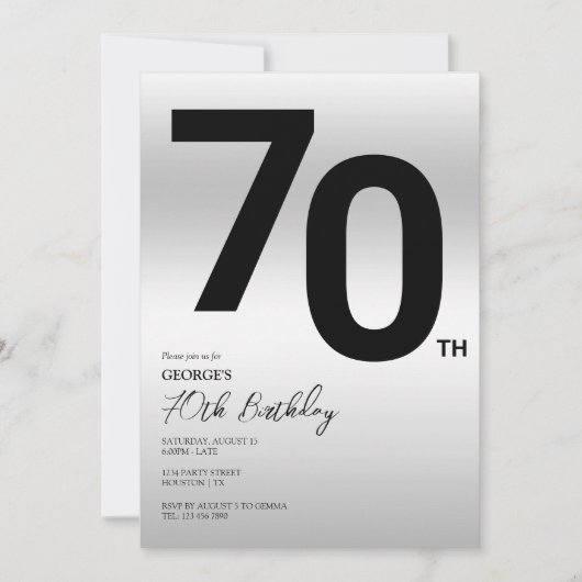 Stijlvol zilver 70ste verjaardagsfeestje kaart (Voorkant)