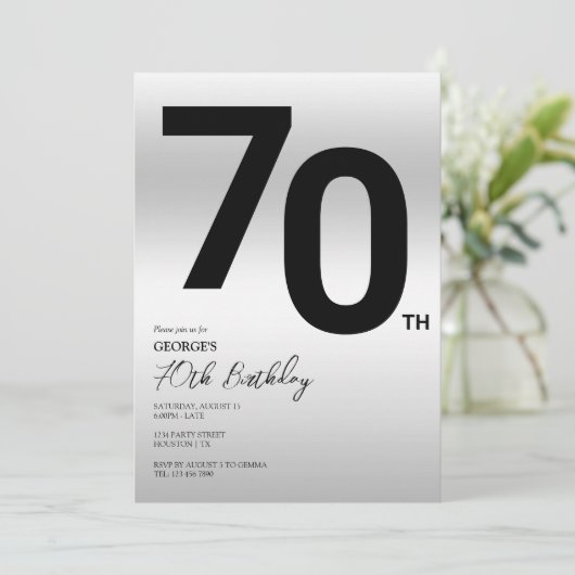 Stijlvol zilver 70ste verjaardagsfeestje kaart (Staand voorkant)