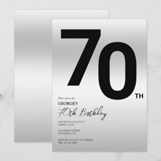Stijlvol zilver 70ste verjaardagsfeestje kaart (Voorkant / Achterkant)