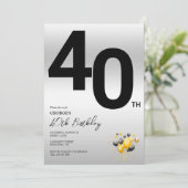 Stijlvol zilver & ballonnen 40e verjaardagsfeestje kaart (Staand voorkant)
