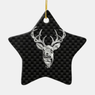 Stijlvol zilver-deer op koolstofvezel keramisch ornament