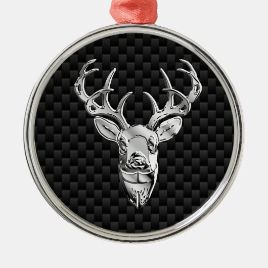 Stijlvol zilver-deer op koolstofvezel metalen ornament (Voorkant)