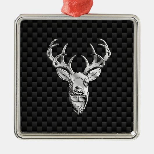 Stijlvol zilver-deer op koolstofvezel metalen ornament (Voorkant)