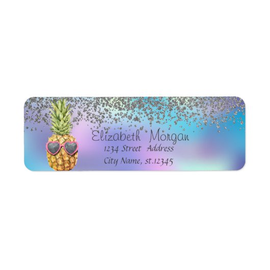 Stijlvol Zilver Diamanten Ananas Holografisch Etiket (Voorkant)