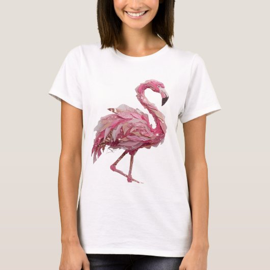Stijlvol Zilver FLAMINGO Modern Design T-shirt (Voorkant)