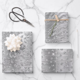 Stijlvol zilver Glitter Wild Big Cat Animal Patroo Inpakpapier Vel