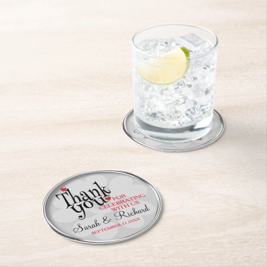 Stijlvol Zilver Grijzige bruiloft Dank je Ronde Kartonnen Onderzetter (Insitu)