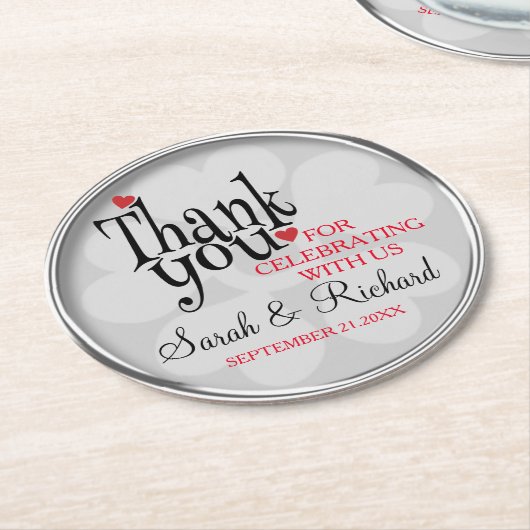 Stijlvol Zilver Grijzige bruiloft Dank je Ronde Kartonnen Onderzetter (Gebogen)