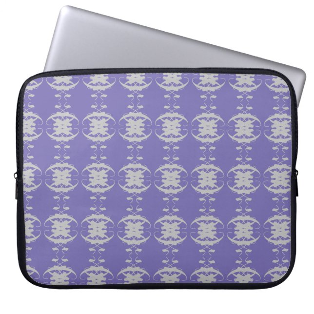 Stijlvol, zilver ovaal patroon op Periwinkle Blue Laptop Sleeve (Voorkant)