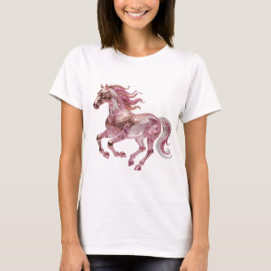 Stijlvol Zilver ROZE GLAS PAARD Citaat Design T-shirt
