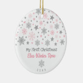 Stijlvol zilver roze snowflake Baby, eerste kerstd Keramisch Ornament (Rechts)