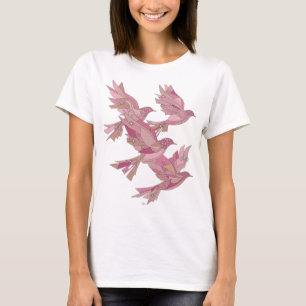 Stijlvol Zilver ROZE VOGELS Modern Design T-shirt