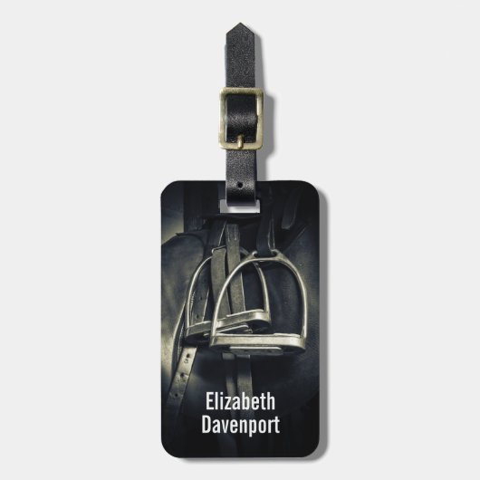 Stijlvol zilver Stirrups op het Engelse zadelzadje Bagagelabel (Voorkant verticaal)