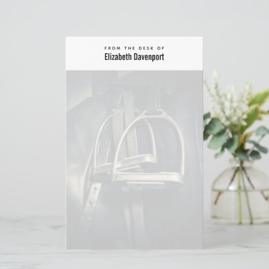 Stijlvol zilver Stirrups op het Engelse zadelzadje Briefpapier (Staand voorkant)