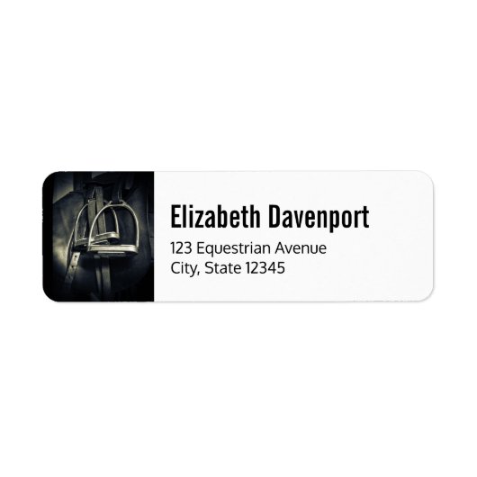 Stijlvol zilver Stirrups op het Engelse zadelzadje Etiket (Voorkant)