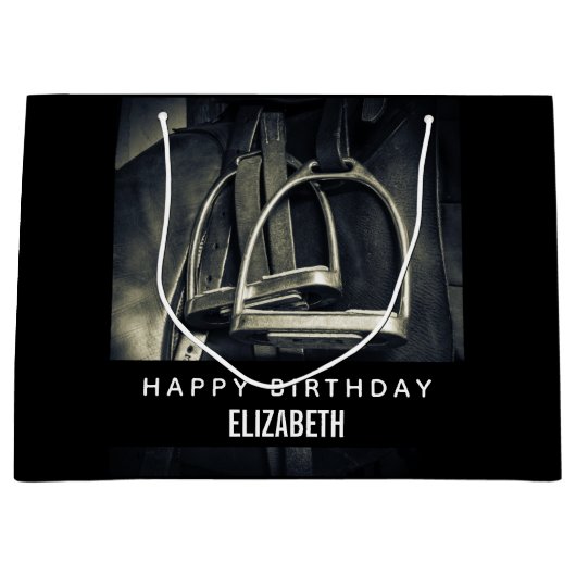 Stijlvol zilver Stirrups op het Engelse zadelzadje Groot Cadeauzakje (Voorkant)