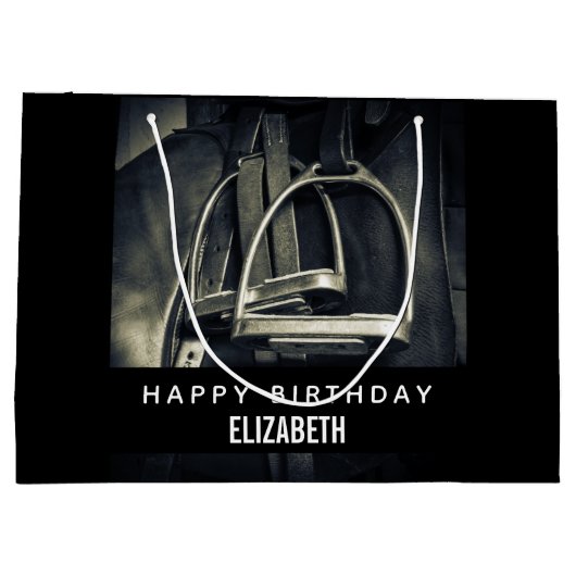 Stijlvol zilver Stirrups op het Engelse zadelzadje Groot Cadeauzakje (Achterkant)