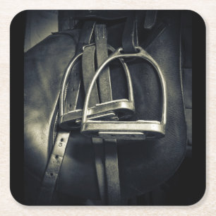 Stijlvol zilver Stirrups op het Engelse zadelzadje Kartonnen Onderzetters