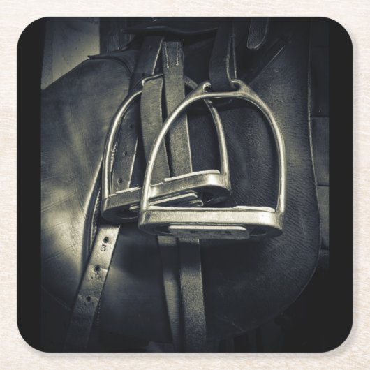 Stijlvol zilver Stirrups op het Engelse zadelzadje Kartonnen Onderzetters (Voorkant)