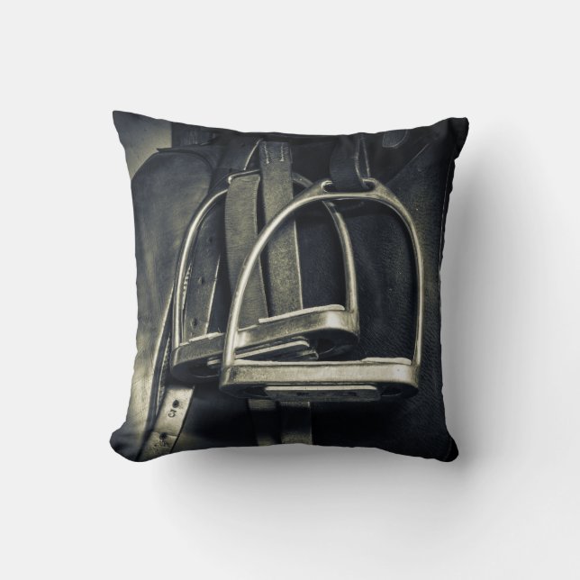 Stijlvol zilver Stirrups op het Engelse zadelzadje Kussen (Voorkant)