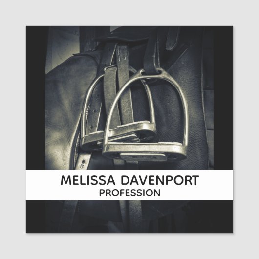 Stijlvol zilver Stirrups op het Engelse zadelzadje Naamplaatje (Voorkant)