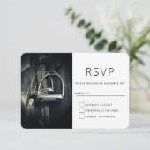 Stijlvol zilver Stirrups op het Engelse zadelzadje RSVP Kaartje (Staand voorkant)